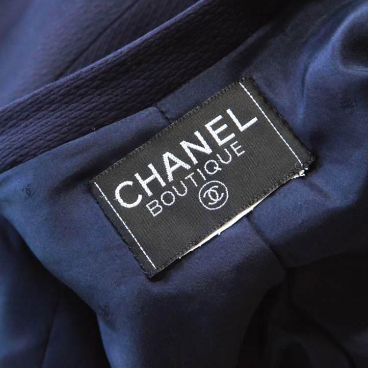 Pre Owned Chanel Navy Cotton Blend Textured Jacket L
