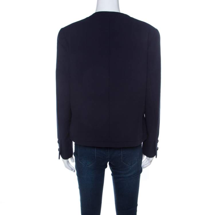 Pre Owned Chanel Navy Cotton Blend Textured Jacket L