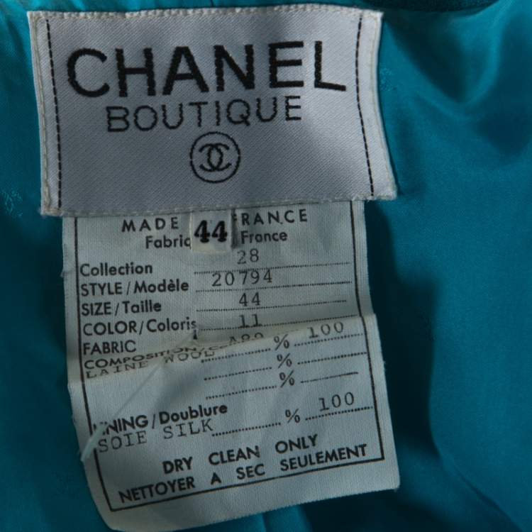 Pre Owned Chanel Boutique Light Blue Crepe Wool Tailored Skirt Suit L