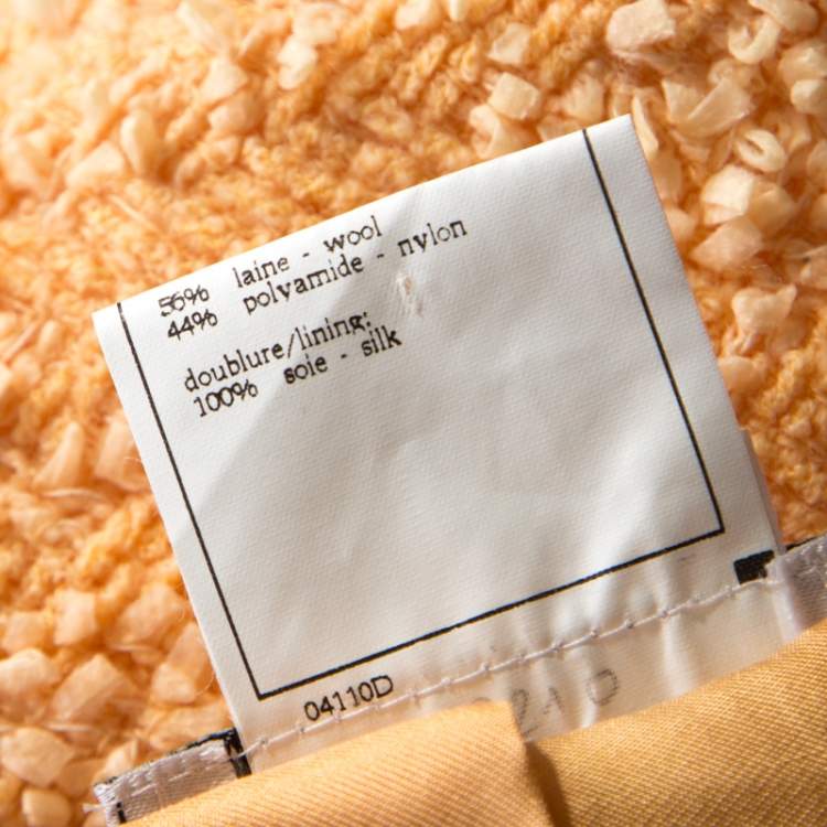 Pre Owned Chanel Pale Orange Wool Knobby Knit Silver Button Detail Jacket XL