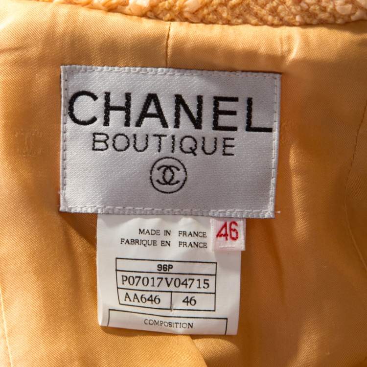 Pre Owned Chanel Pale Orange Wool Knobby Knit Silver Button Detail Jacket XL