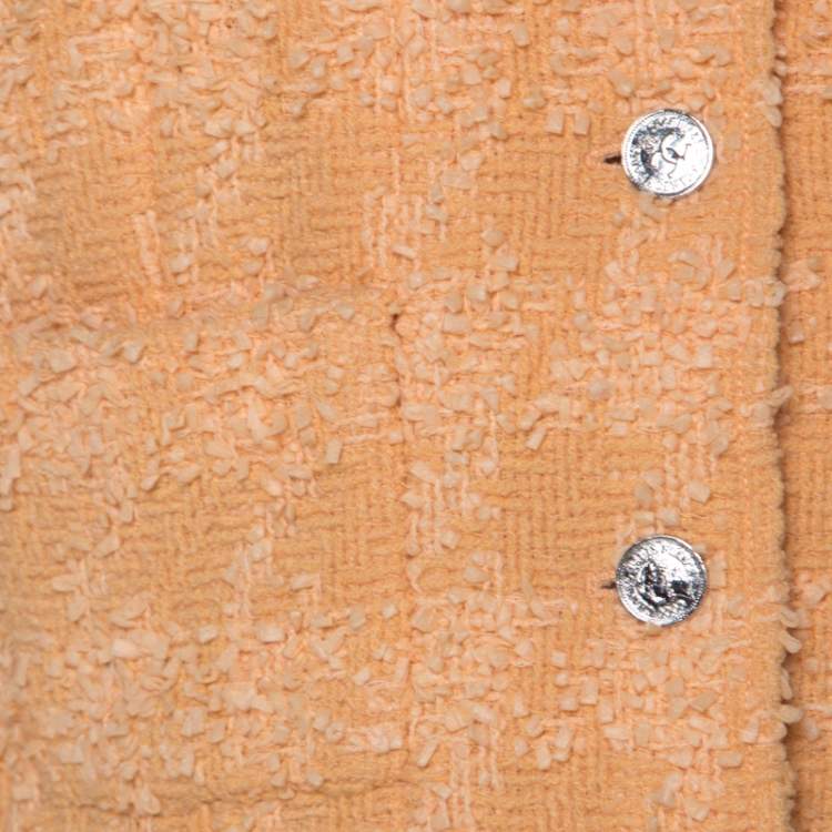 Pre Owned Chanel Pale Orange Wool Knobby Knit Silver Button Detail Jacket XL
