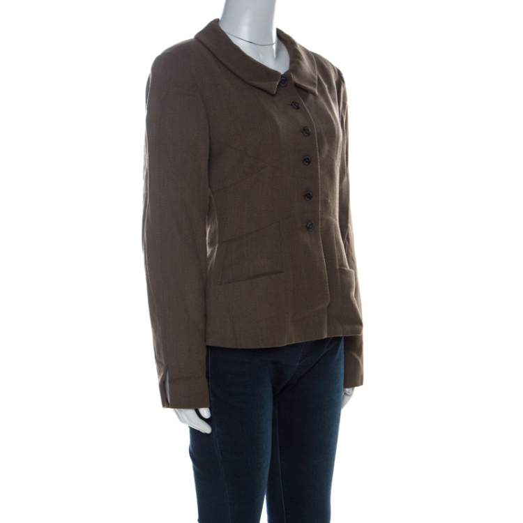 Pre Owned Chanel Vintage Brown Wool Point Collar Jacket M 