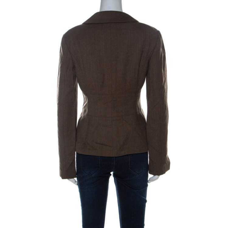 Pre Owned Chanel Vintage Brown Wool Point Collar Jacket M 