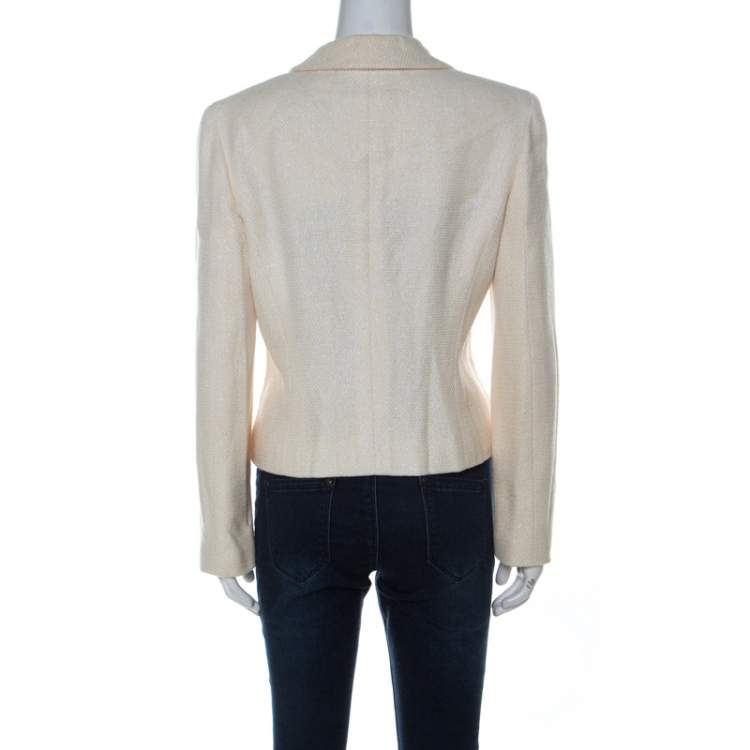 Pre Owned Chanel Cream & Iridescent Detail Cotton Blend Blazer L