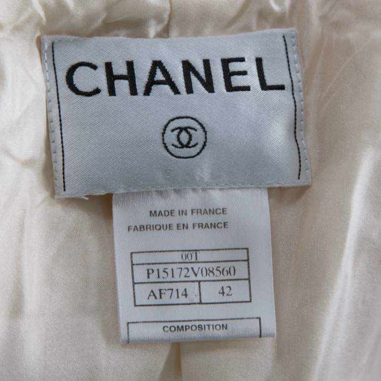 Pre Owned Chanel Cream & Iridescent Detail Cotton Blend Blazer L