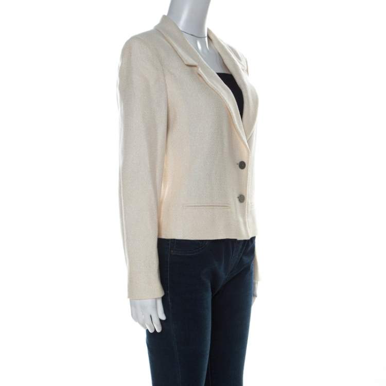 Pre Owned Chanel Cream & Iridescent Detail Cotton Blend Blazer L