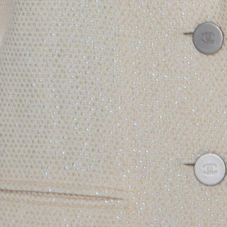 Pre Owned Chanel Cream & Iridescent Detail Cotton Blend Blazer L