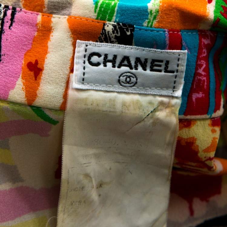 Pre Owned Chanel Vintage Multicolor Stretch Silk Crepe Abstract Print Cropped Shirt M