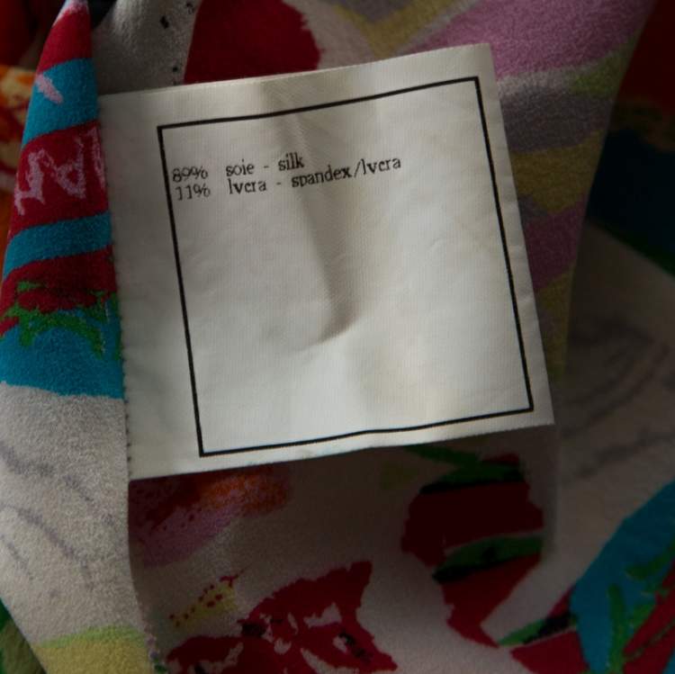 Pre Owned Chanel Vintage Multicolor Stretch Silk Crepe Abstract Print Cropped Shirt M