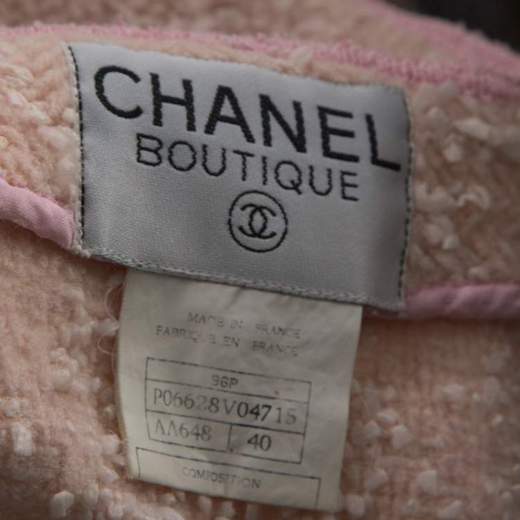 Pre Owned Chanel Vintage Pink Boucle Tweed Cropped Jacket M 