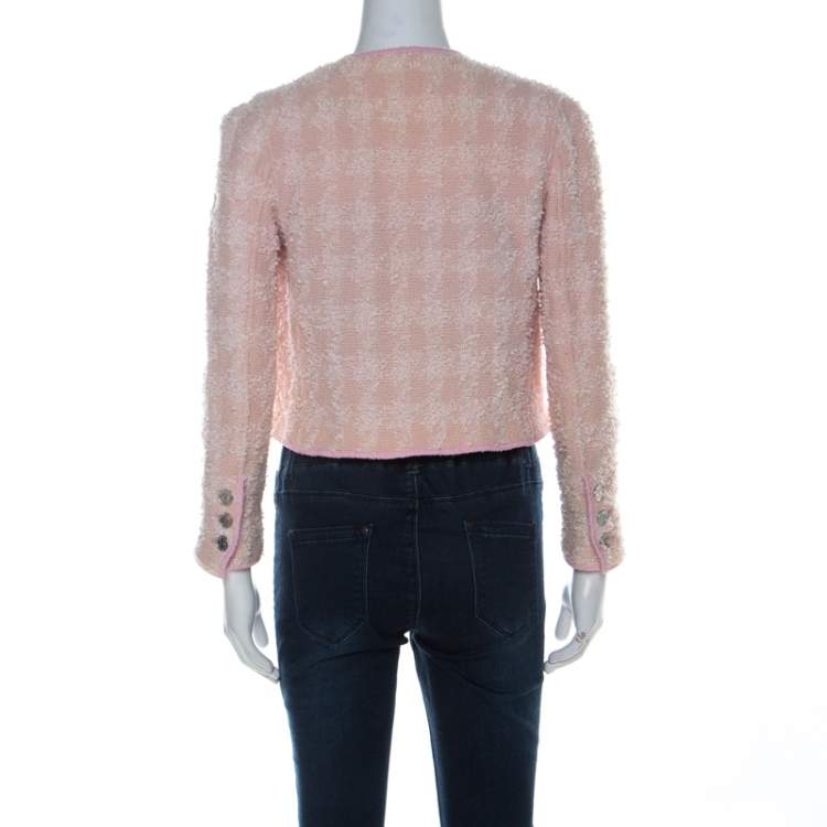 Pre Owned Chanel Vintage Pink Boucle Tweed Cropped Jacket M 