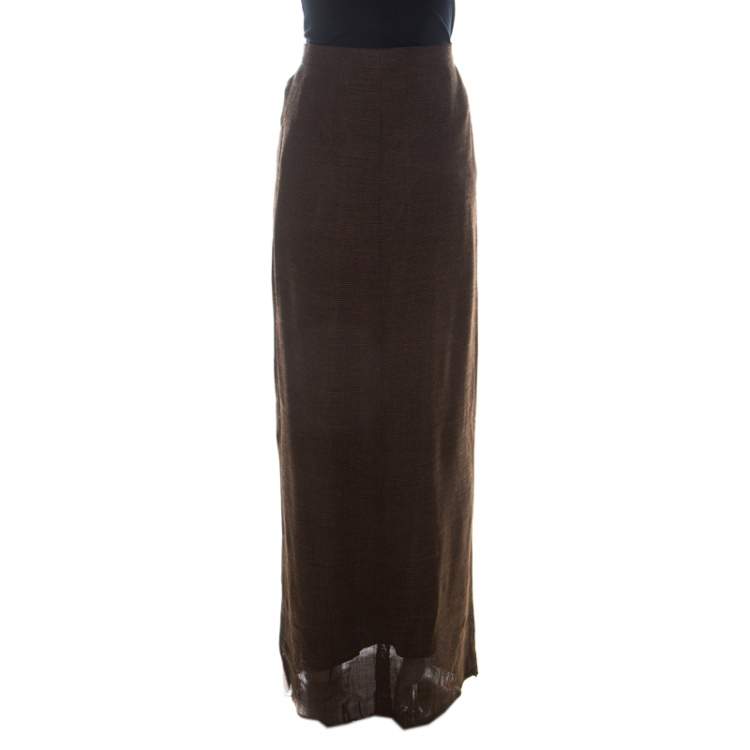 Pre Owned Chanel Brown Wool Blend Knit Maxi Skirt  L
