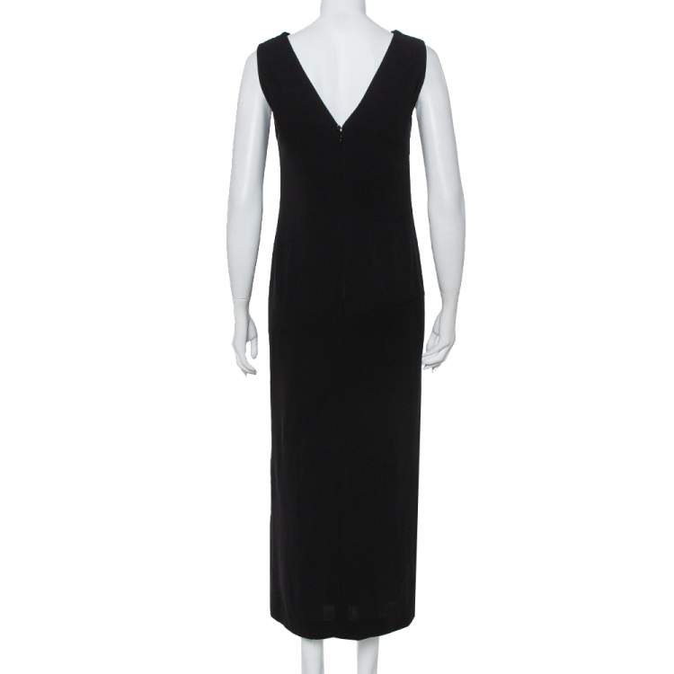 Pre Owned Chanel Black Wool Paneled Sleeveless Maxi Dress M
