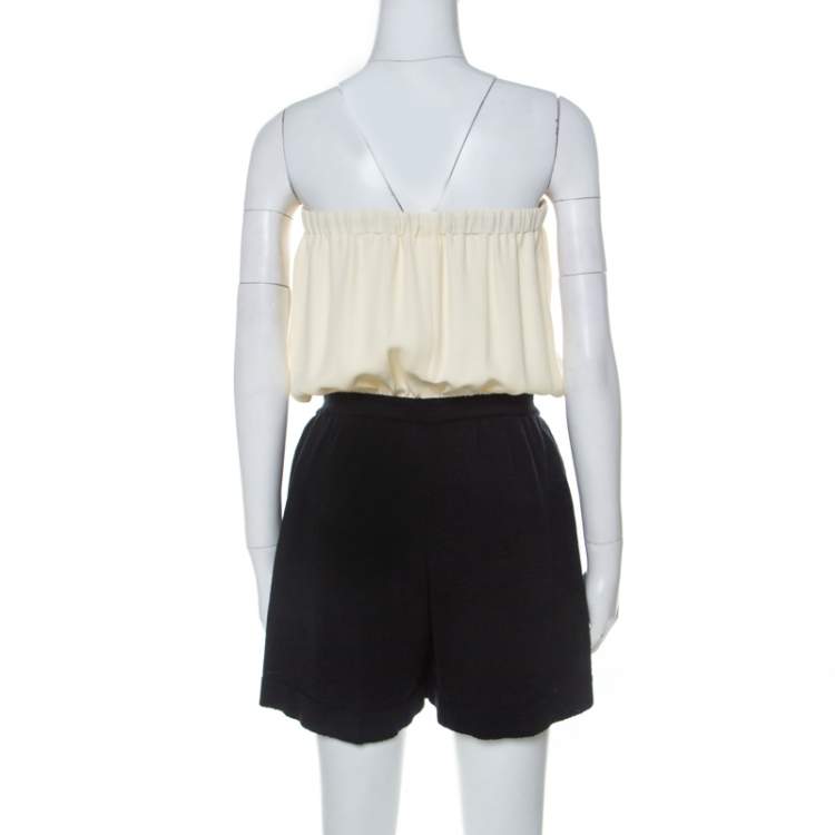 Pre Owned  Chanel Monochrome Linen and Silk Strapless Romper M 