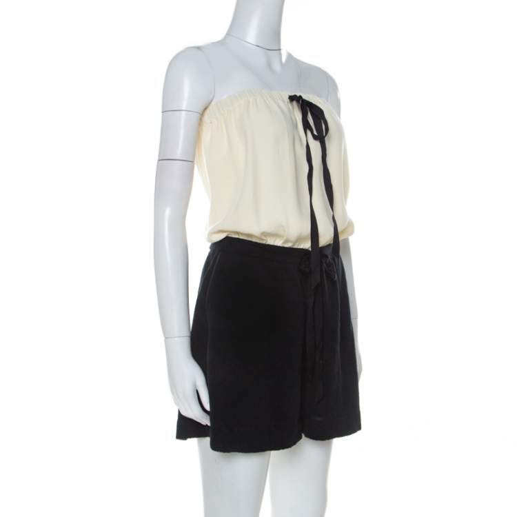 Pre Owned  Chanel Monochrome Linen and Silk Strapless Romper M 