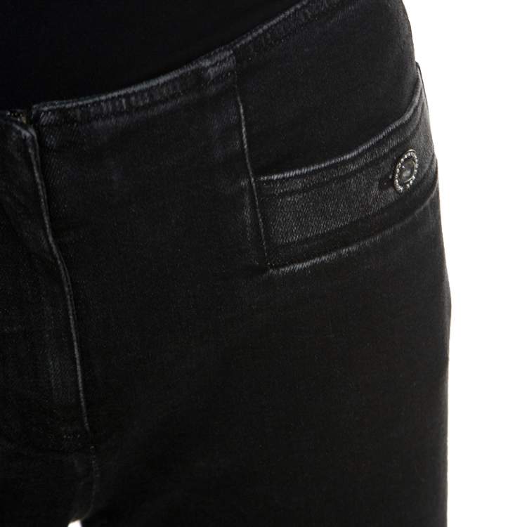 Pre Owned Chanel Black Stretch Cotton Denim Straight Fit Jeans M
