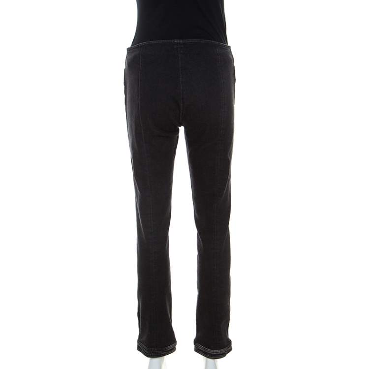 Pre Owned Chanel Black Stretch Cotton Denim Straight Fit Jeans M