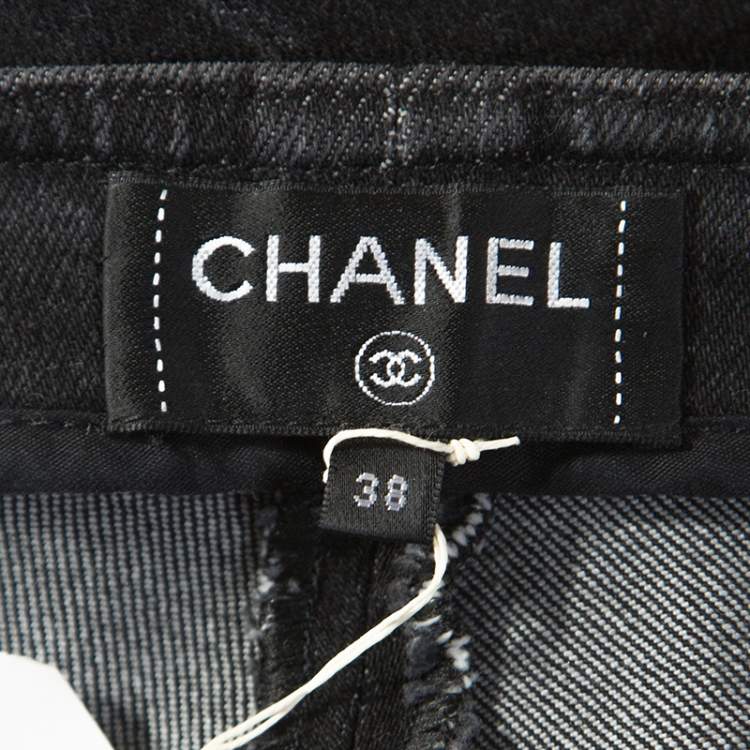 Pre Owned Chanel Black Stretch Cotton Denim Straight Fit Jeans M