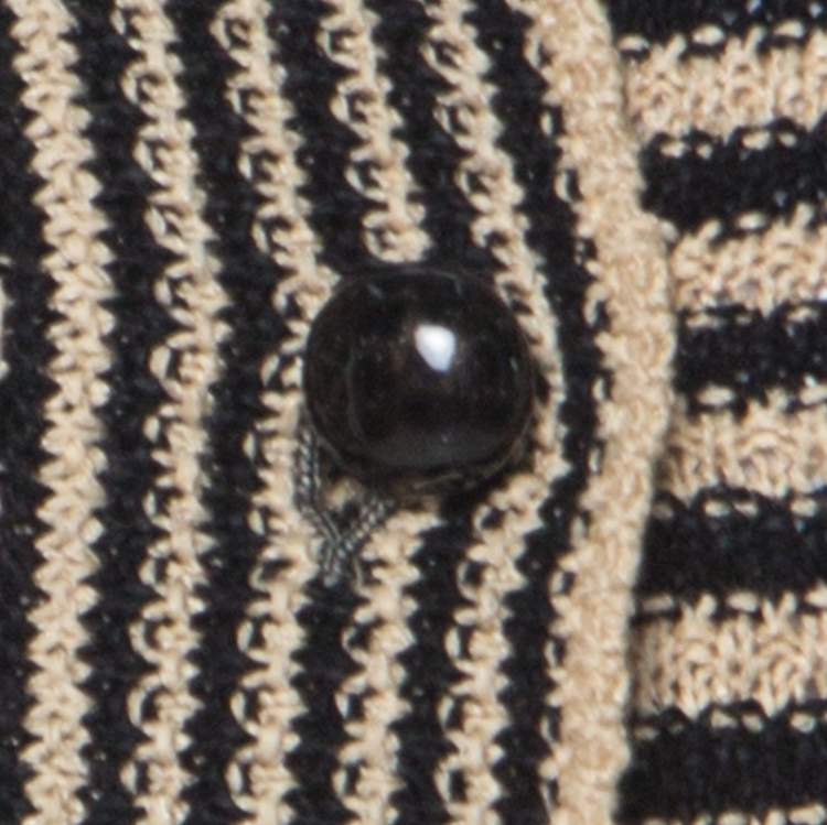 Pre Owned Chanel Black and Beige Striped Pattern Crochet Knit Silk Blend Cardigan S