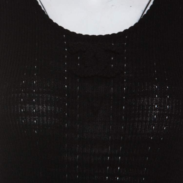 Pre Owned Chanel Black Knit Cotton Blend Crochet Trim Sleeveless Top L