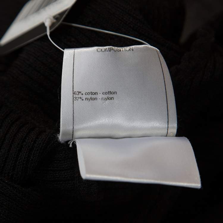 Pre Owned Chanel Black Knit Cotton Blend Crochet Trim Sleeveless Top L