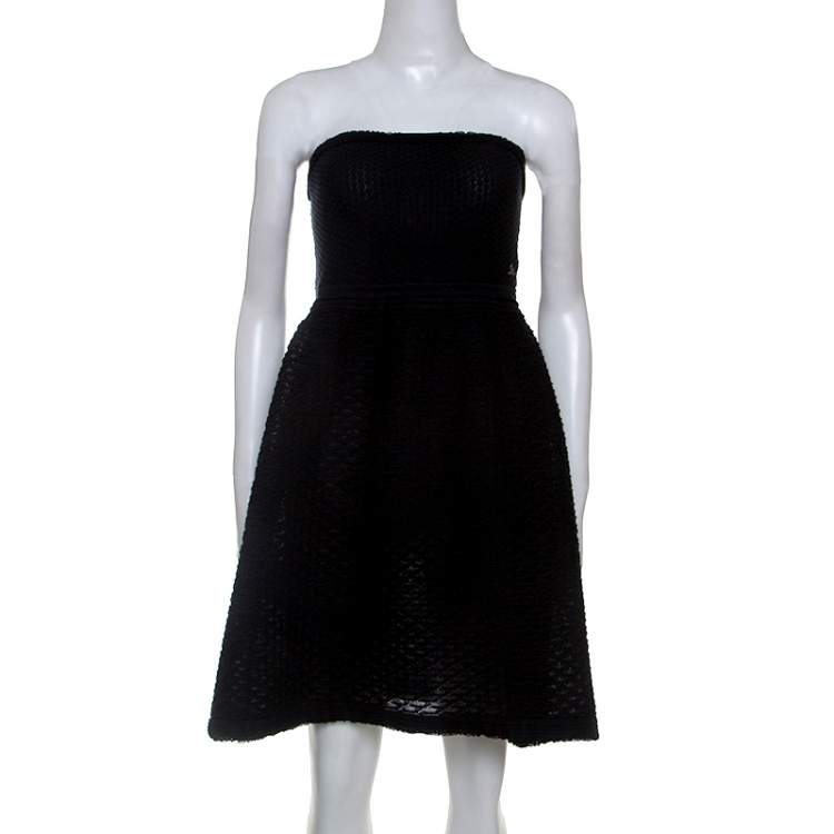 Chanel Black Cotton Blend Fish Scale Pattern Knit Strapless Dress M Chanel  | TLC