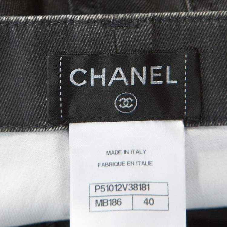 Pre Owned Chanel Grey Wash Effect Denim Regular Fit Jeans M