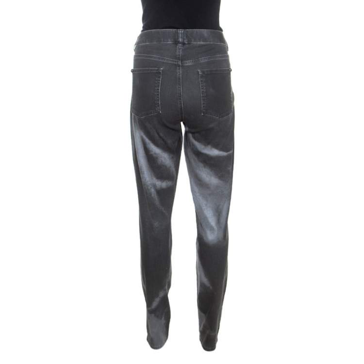Pre Owned Chanel Grey Wash Effect Denim Regular Fit Jeans M