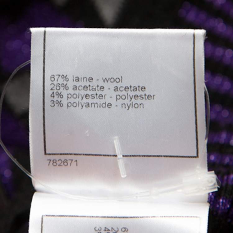 Pre Owned Chanel Purple Lurex Knit Geometric Pattern Sweater Dress S