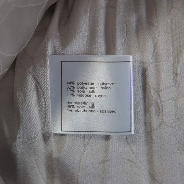 Pre Owned Chanel Grey Silk Blend Tweed Frayed Edge Coat S