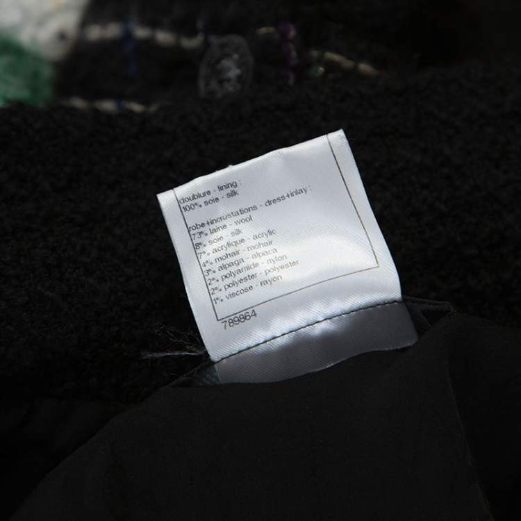 Pre Owned Chanel Black Wool Blend Contrast Tweed Detail Coat M