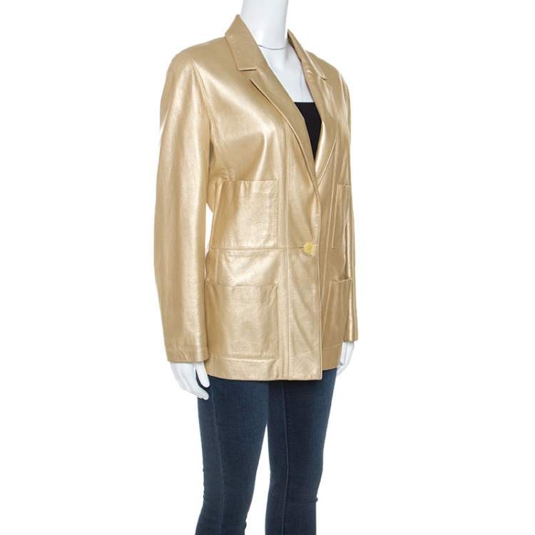 مملوكة مسبقًا Chanel Vintage Gold Leather Blazer L