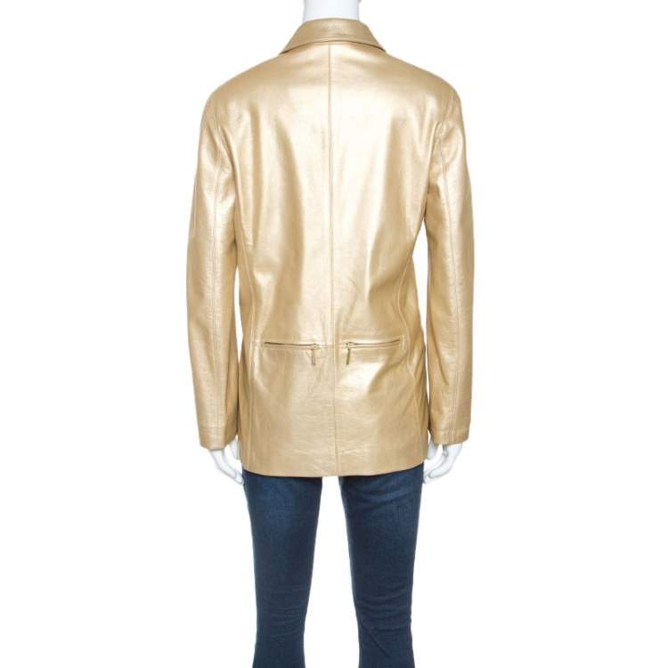 مملوكة مسبقًا Chanel Vintage Gold Leather Blazer L