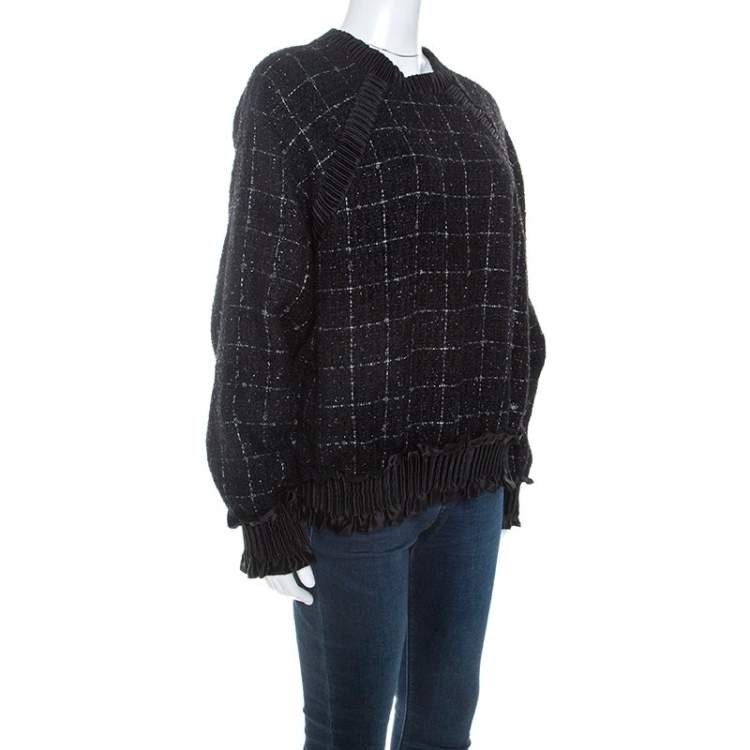 Pre Owned Chanel Black Checked Fantasy Tweed Sweater M