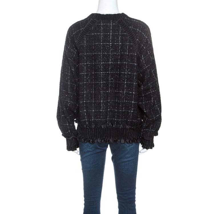 Pre Owned Chanel Black Checked Fantasy Tweed Sweater M