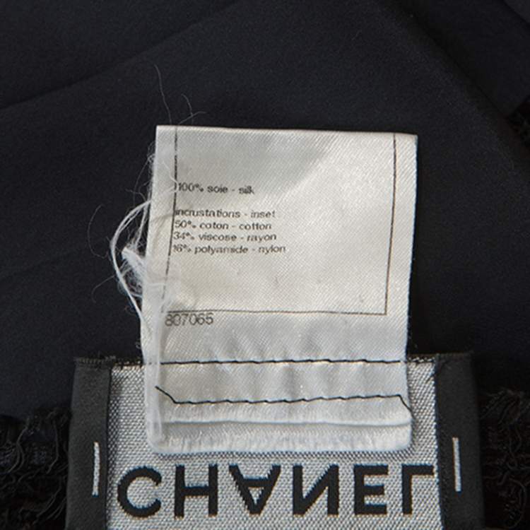 Pre Owned Chanel Black Silk Lace Trim Detail Pleated Dress M