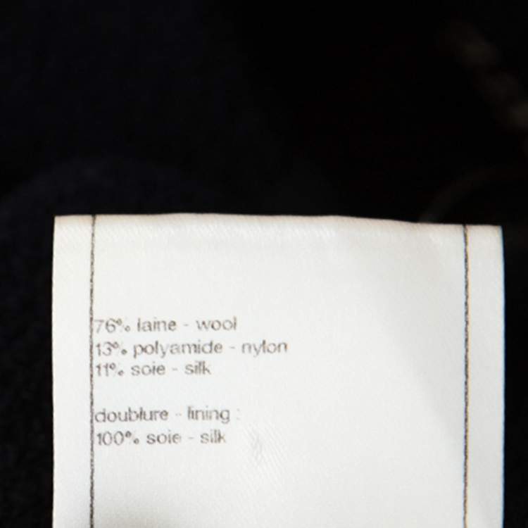 Pre Owned Chanel Navy Blue Boucle Knit Wool Jacket M