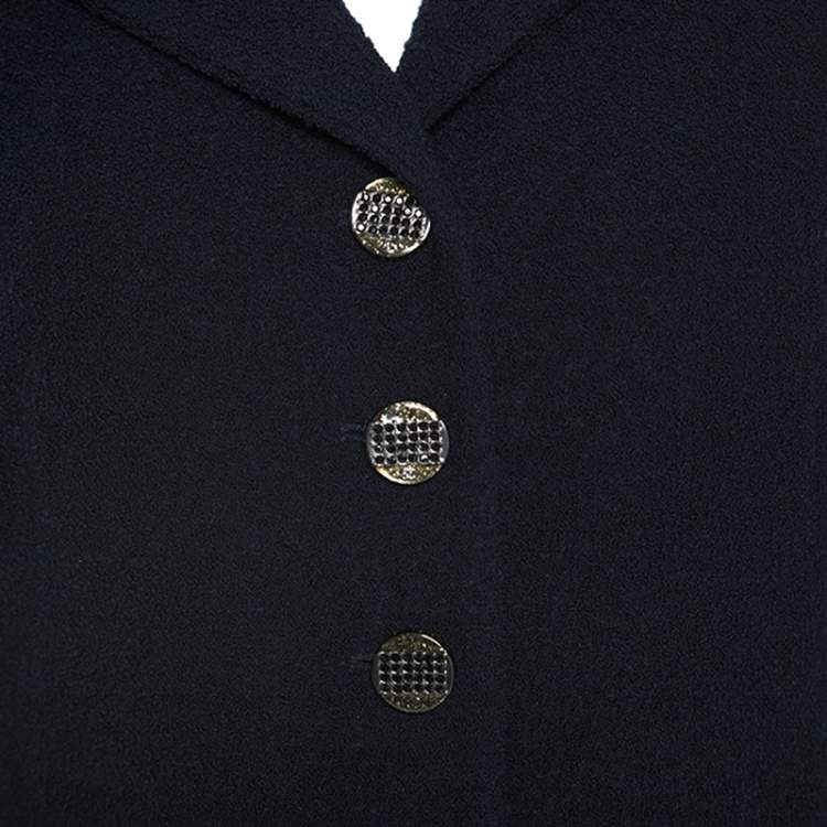 Pre Owned Chanel Navy Blue Boucle Knit Wool Jacket M
