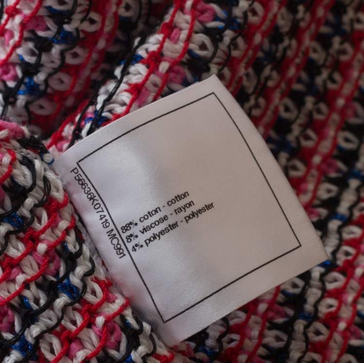 Pre Owned Chanel Mulitcolor Crochet Knit Short Sleeve Top M