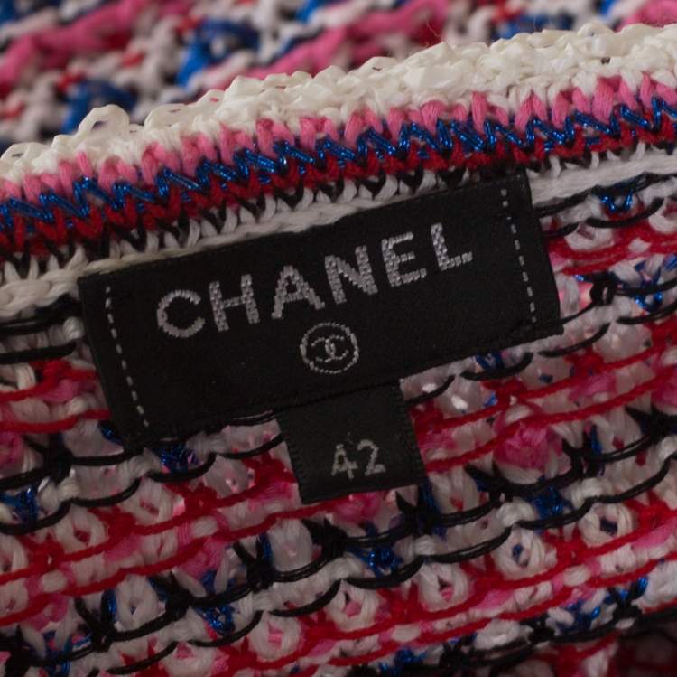 Pre Owned Chanel Mulitcolor Crochet Knit Short Sleeve Top M