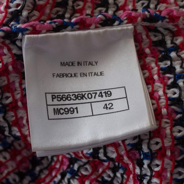 Pre Owned Chanel Mulitcolor Crochet Knit Short Sleeve Top M