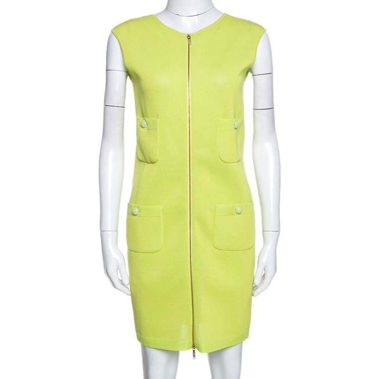 Chanel Lemon Green Knit Zip Detail Sheath Dress S Chanel | The Luxury Closet