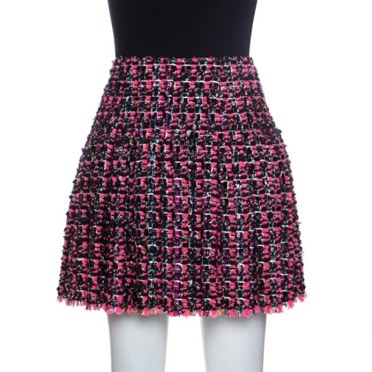 Pre Owned Chanel Multicolored Tweed Pleated Skirt M