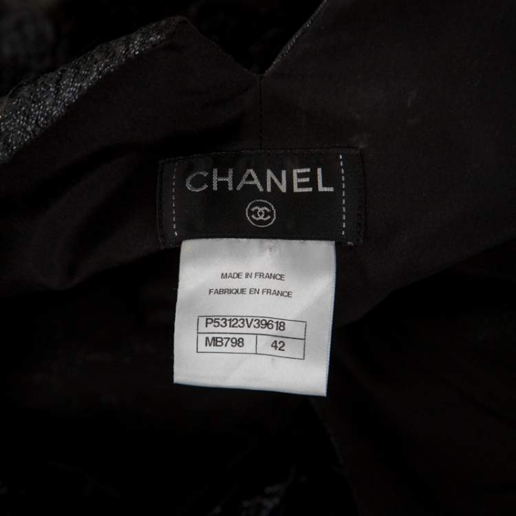 Pre Owned Chanel Black Floral Jacquard Metallic Weave Detail High Waisted Trousers L