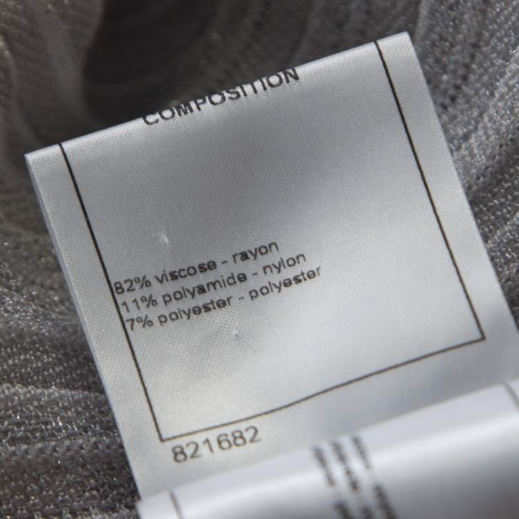 Pre Owned Chanel Grey Knit Lurex Detail Long Sleeve Maxi Dress M