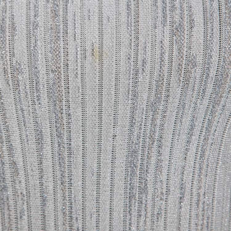 Pre Owned Chanel Grey Knit Lurex Detail Long Sleeve Maxi Dress M