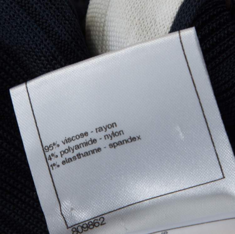 Pre Owned Chanel Navy Blue Rib Knit Contrast Trim Detail Midi Dress M