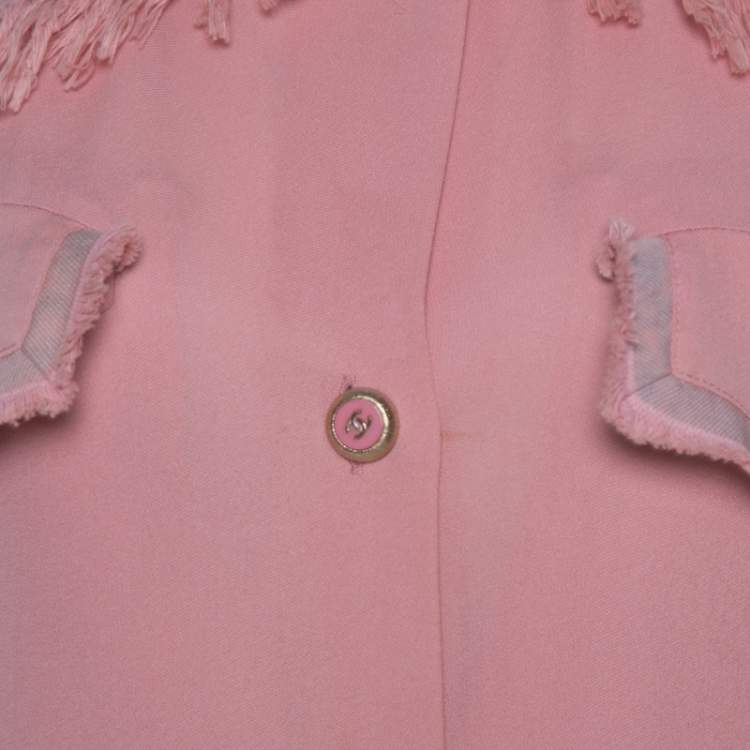 Pre Owned Chanel Pink Silk Crepe Fringed Shift Dress M