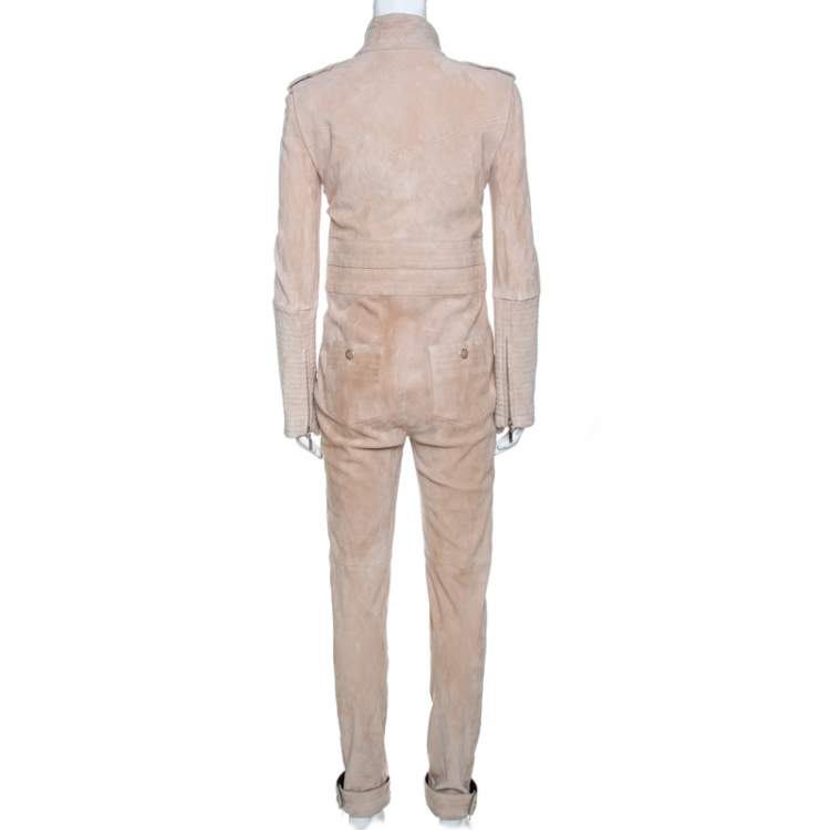 Pre Owned Chanel Beige Suede Jumpsuit M